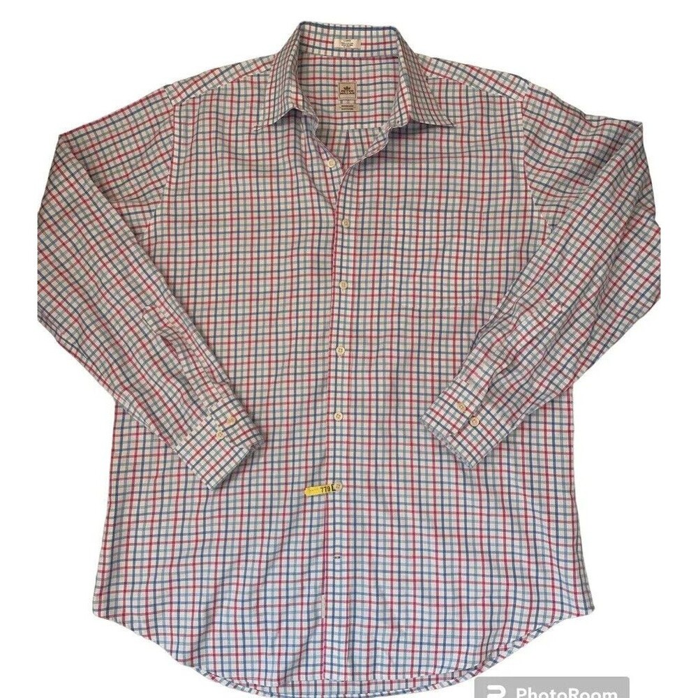 Peter Millar Nanoluxe Easy Care Cotton Multi Color Check Casual Dress Shirt L
